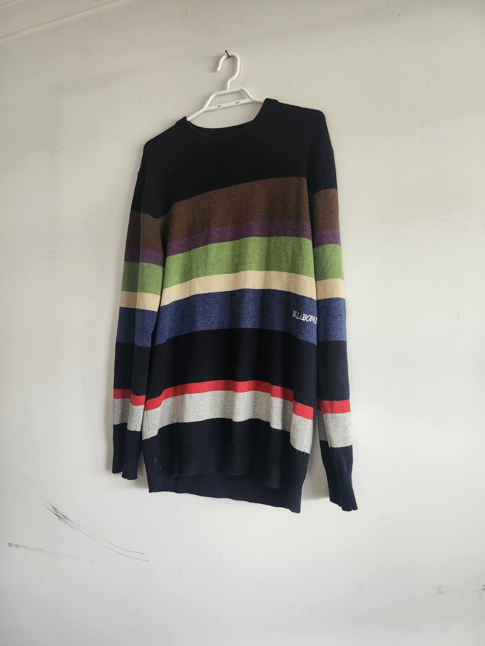 Billabong Rainbow Striped Pullover Sweater | XL | 60% Cotton | Crew Neck 🌈